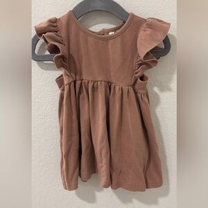 Charming Kids Ruffle Sleeve Dress in Brown